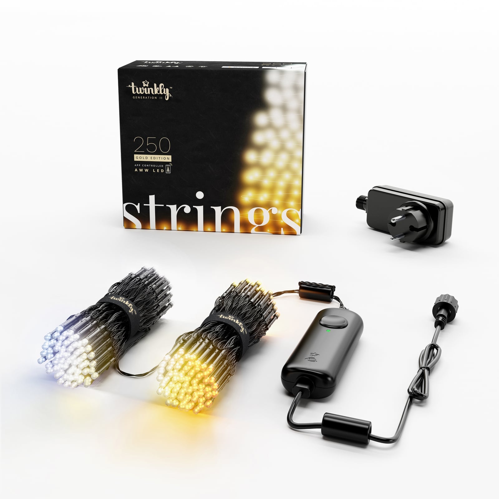 Detalj av LED-lyslenke Twinkly CCT 250 LED 20 m dimbar svart