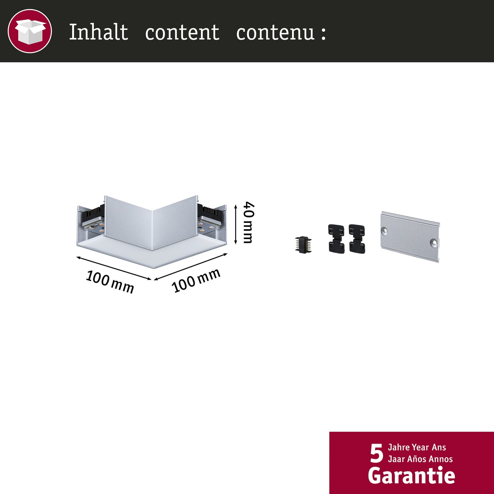 LED lysliste Linion matt krom 90° hjørne dimbar 3000K Paulmann installasjon