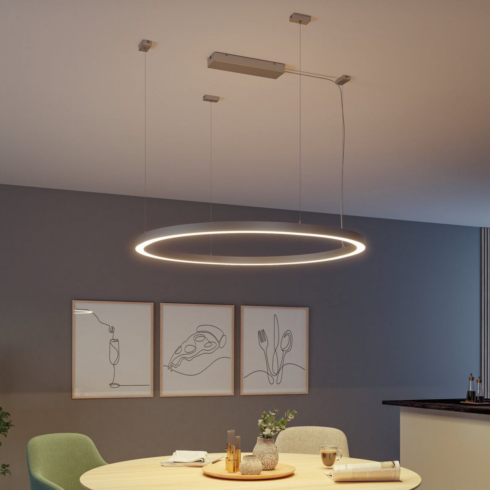 Detalj av LED lysliste Linion matt krom 90° kurve