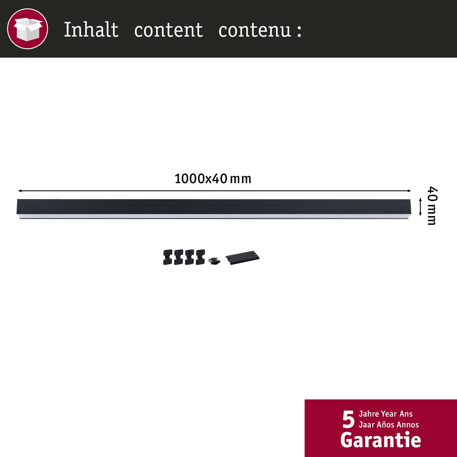 LED lysliste Linion svart 100 cm 20W 3000K med driver sideprofil