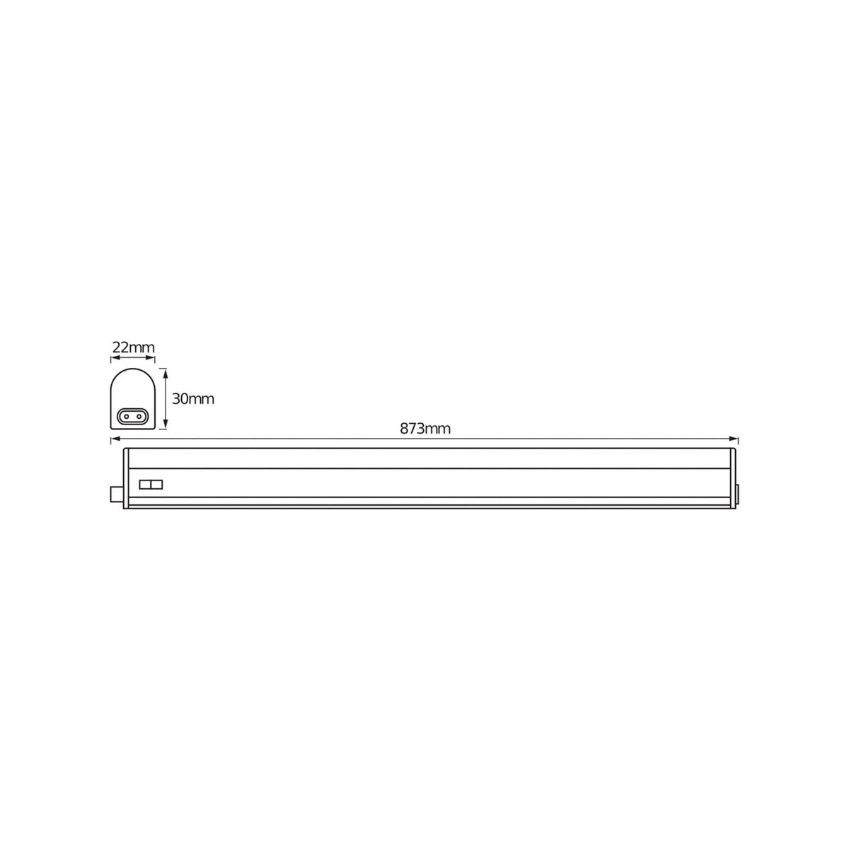 Bakside av LED lyslist SWITCH BATTEN med bryter 87 cm 10W 4000K hvit