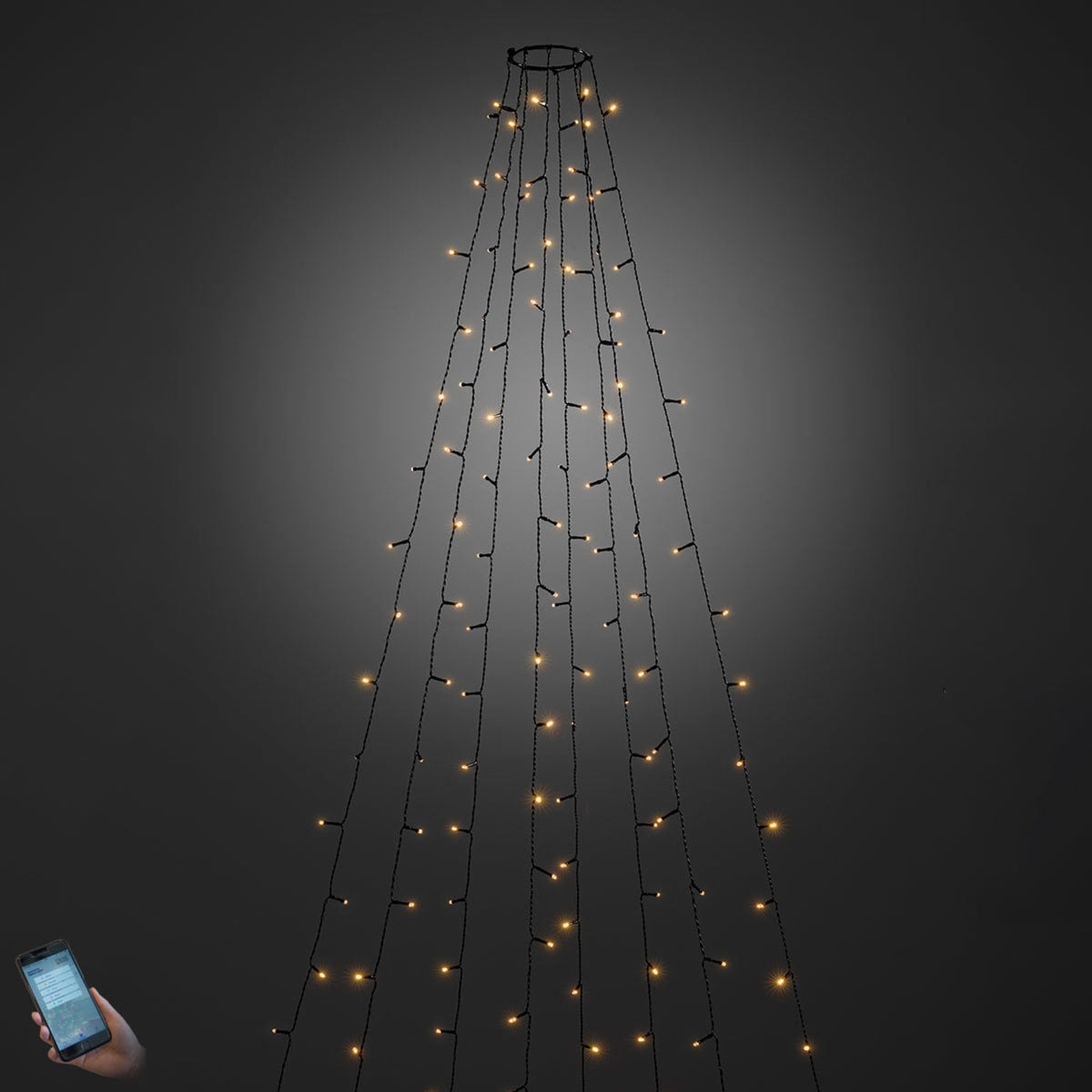 LED-lysmantel til tre 560 LED app-styrt dimbar IP44 - Konstsmide forfra