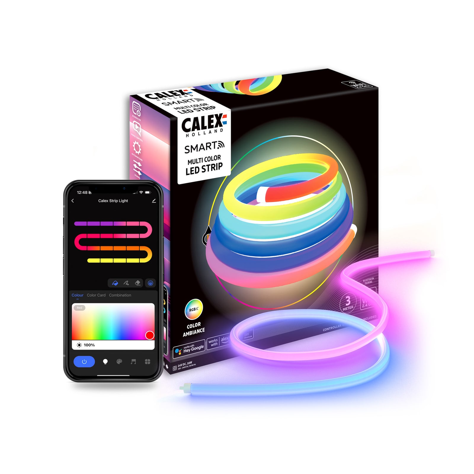 LED lysslange Neon 360 Tube RGB 3 m IP44 dimbar - Calex forfra
