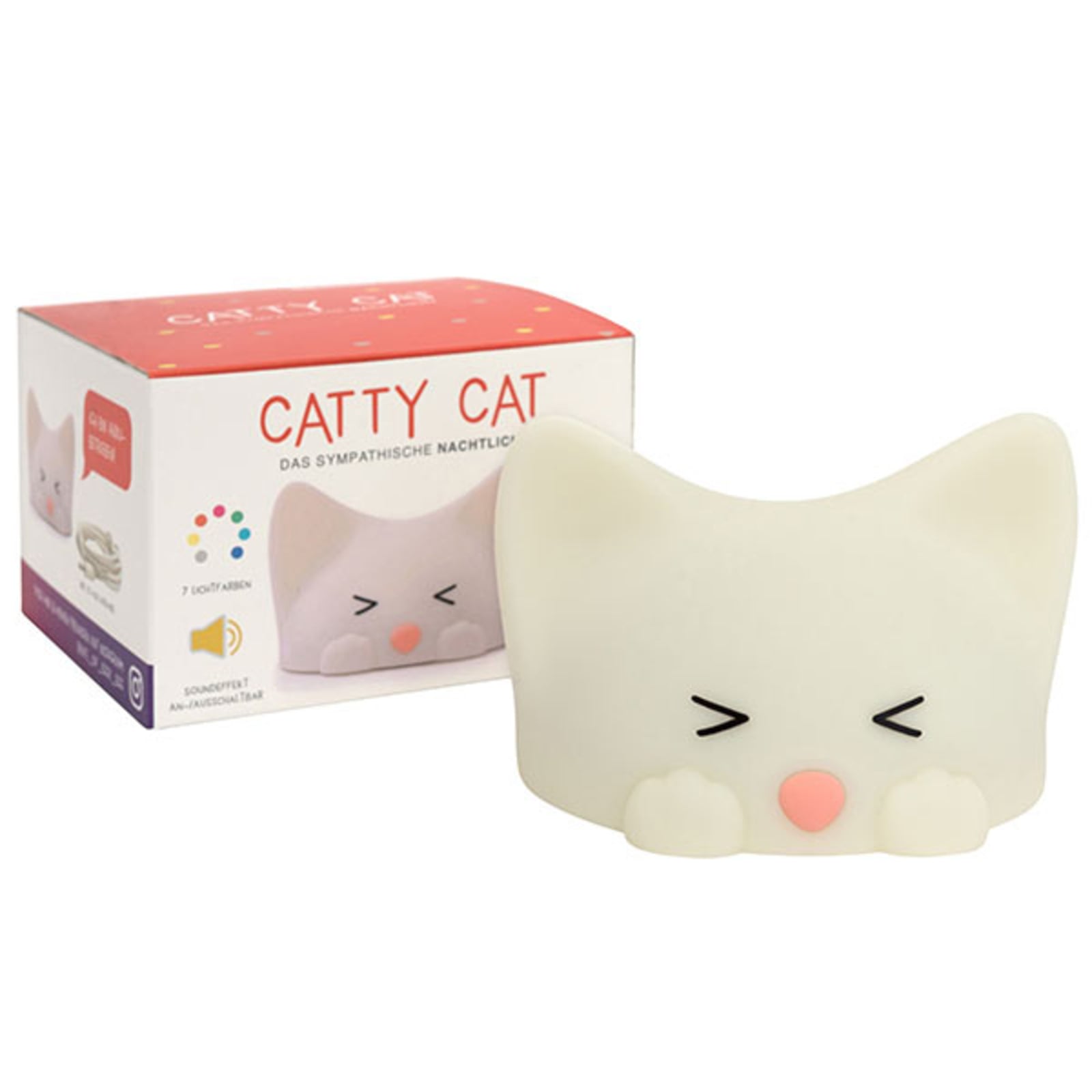 LED nattlys Catty Cat dimbar 7 farger med lyd med fargeskift