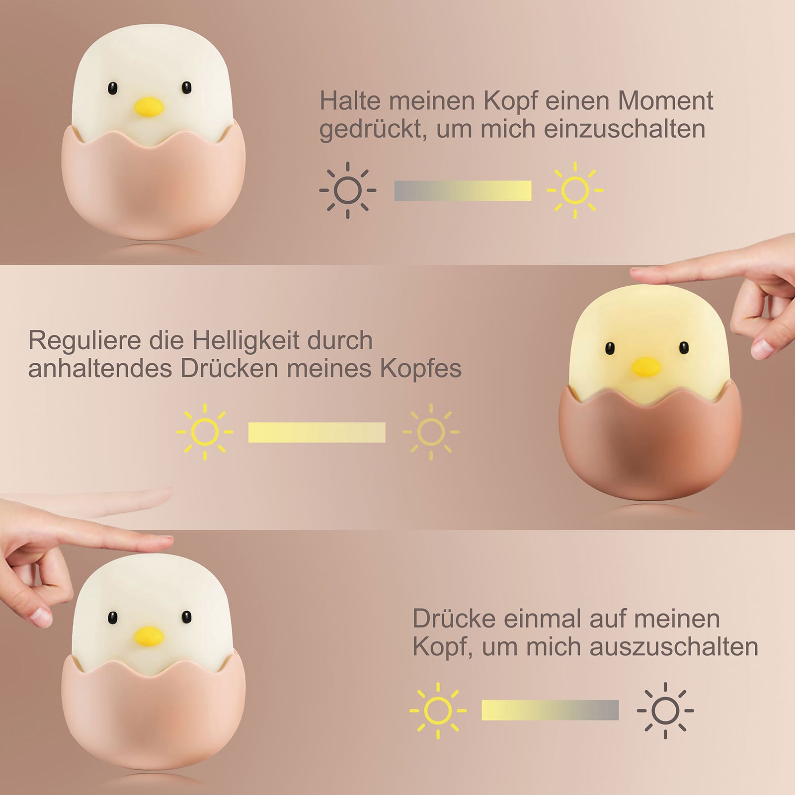 LED nattlys Eggy Egg oppladbart dimbart hvit Ø10 cm sideprofil