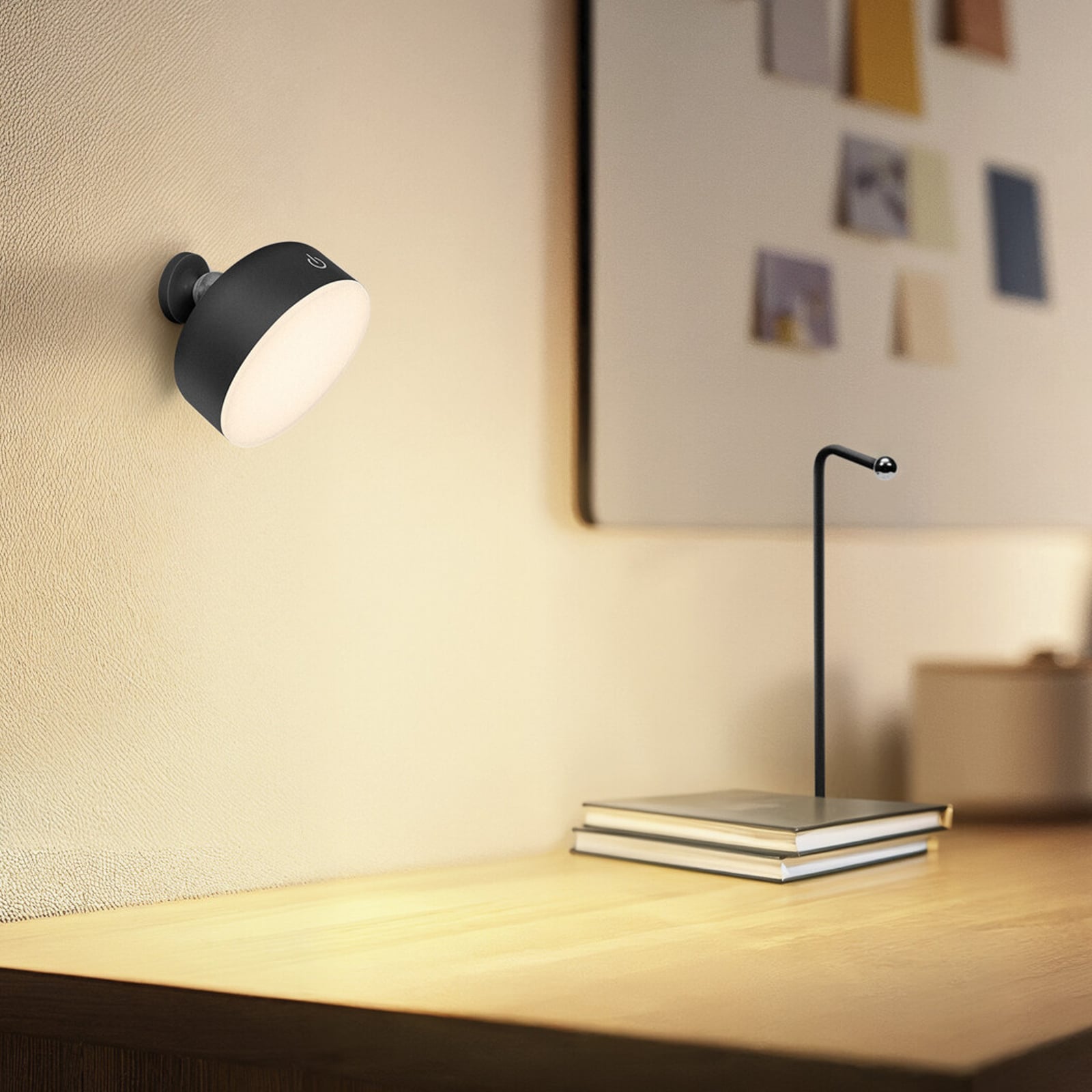 LED oppladbar 3-i-1 klemmelampe svart dimbar 1,8W varmhvit bakside