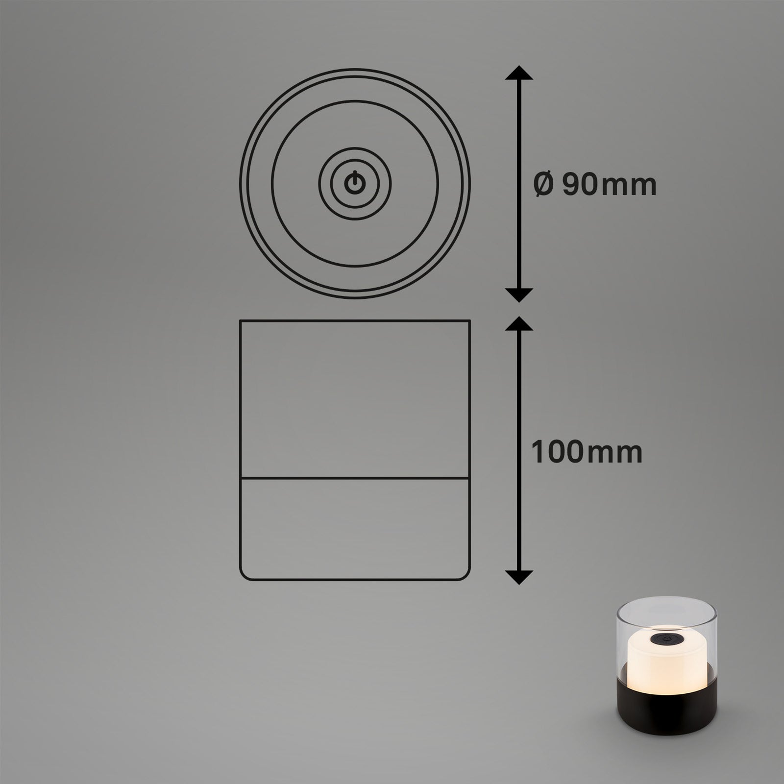 LED oppladbar bordlampe 7483 dimbar svart IP44 Ø9 cm bakside