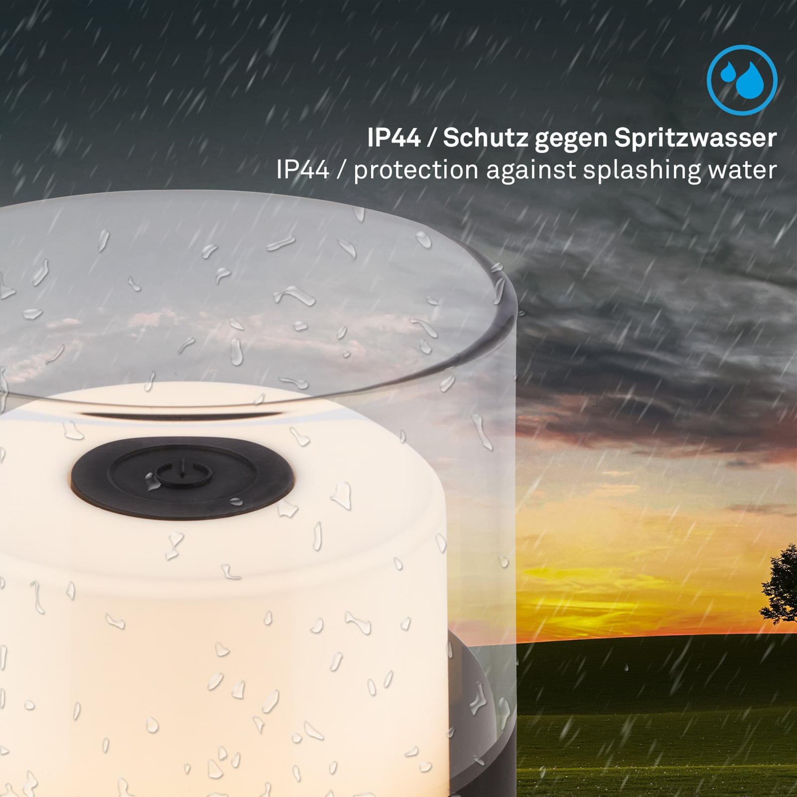 LED oppladbar bordlampe 7483 dimbar svart IP44 Ø9 cm montert på bord