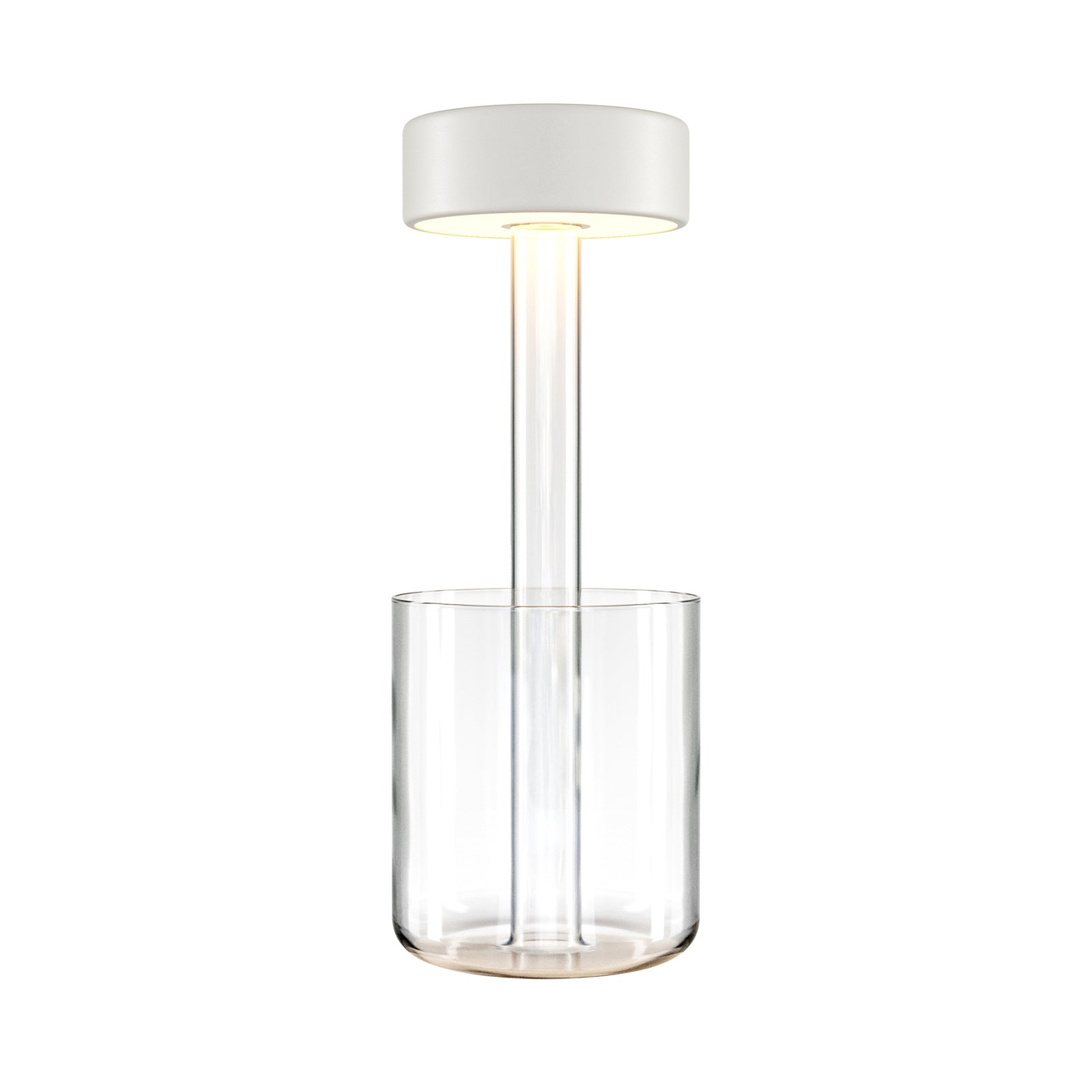 LED oppladbar bordlampe AI Collaboration glass hvit detalj av glassbase