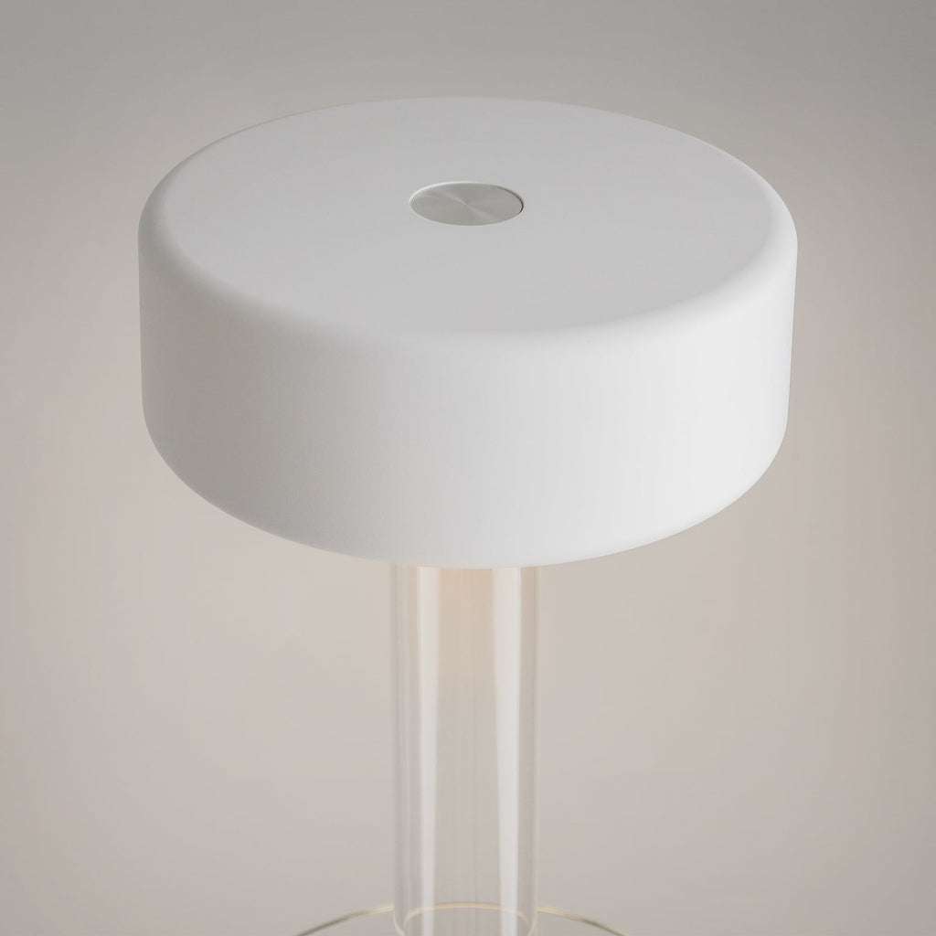 LED oppladbar bordlampe AI Collaboration glass hvit touchdimmer detalj