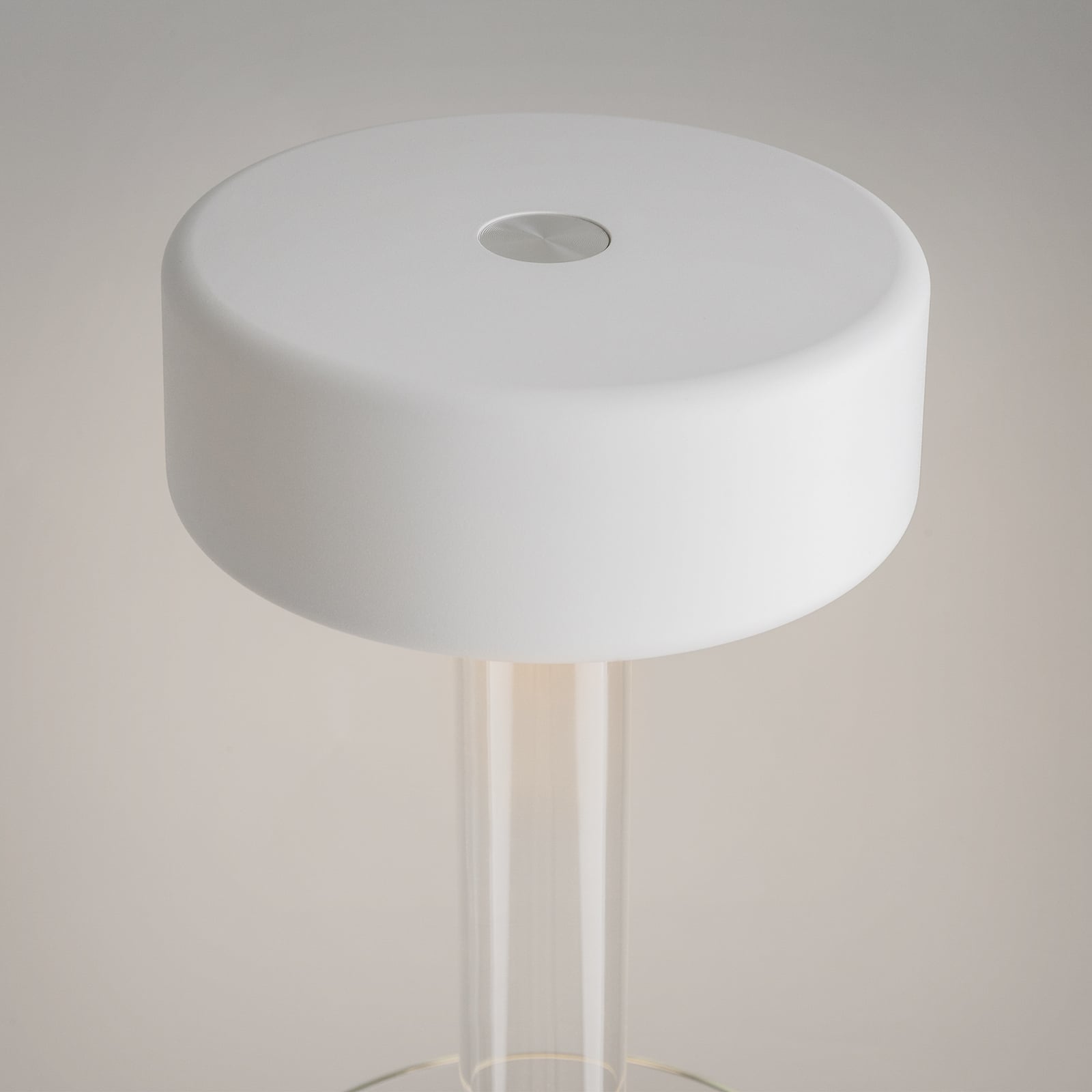 LED oppladbar bordlampe AI Collaboration glass hvit touchdimmer detalj