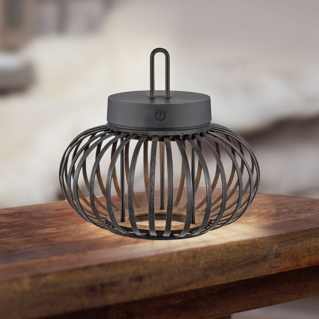 LED oppladbar bordlampe Akuba bambus svart Ø25 cm detalj av bambusmateriale