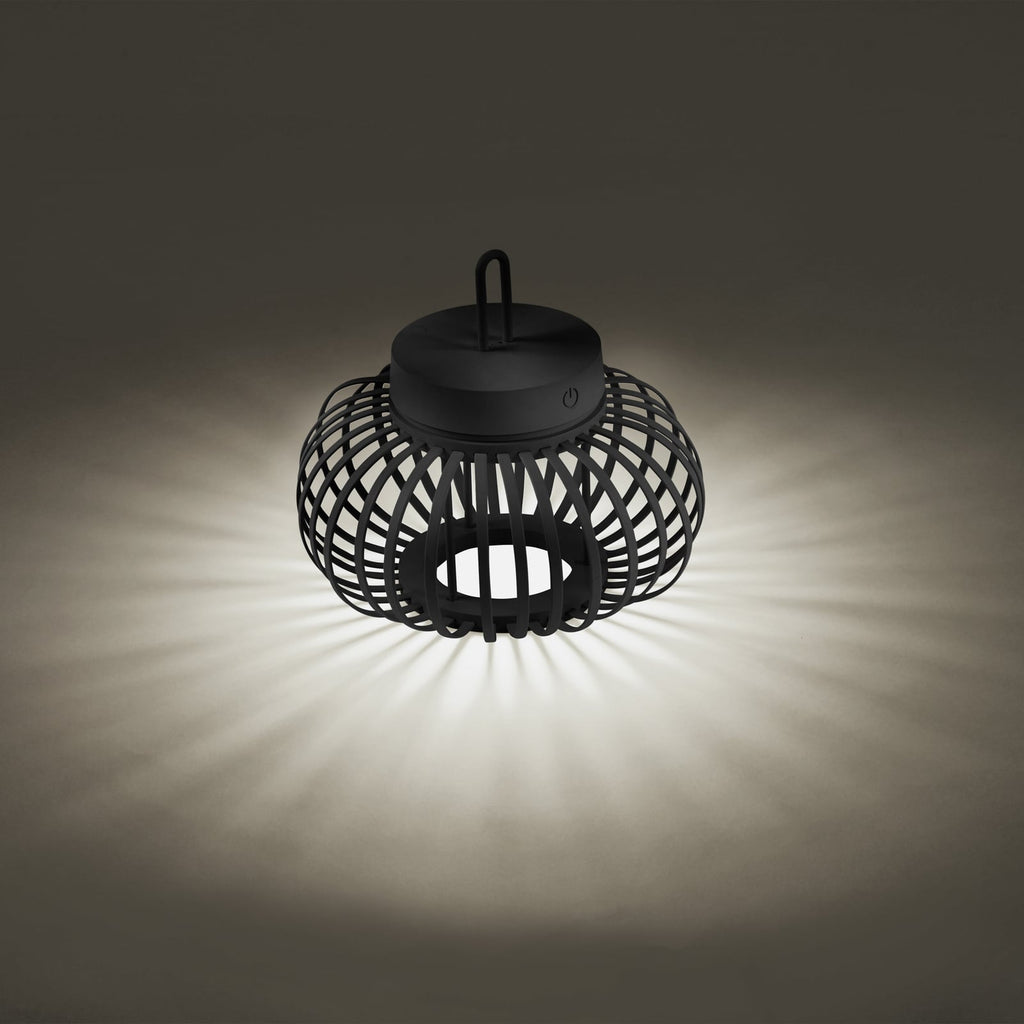 LED oppladbar bordlampe Akuba bambus svart Ø25 cm med USB-ladekabel