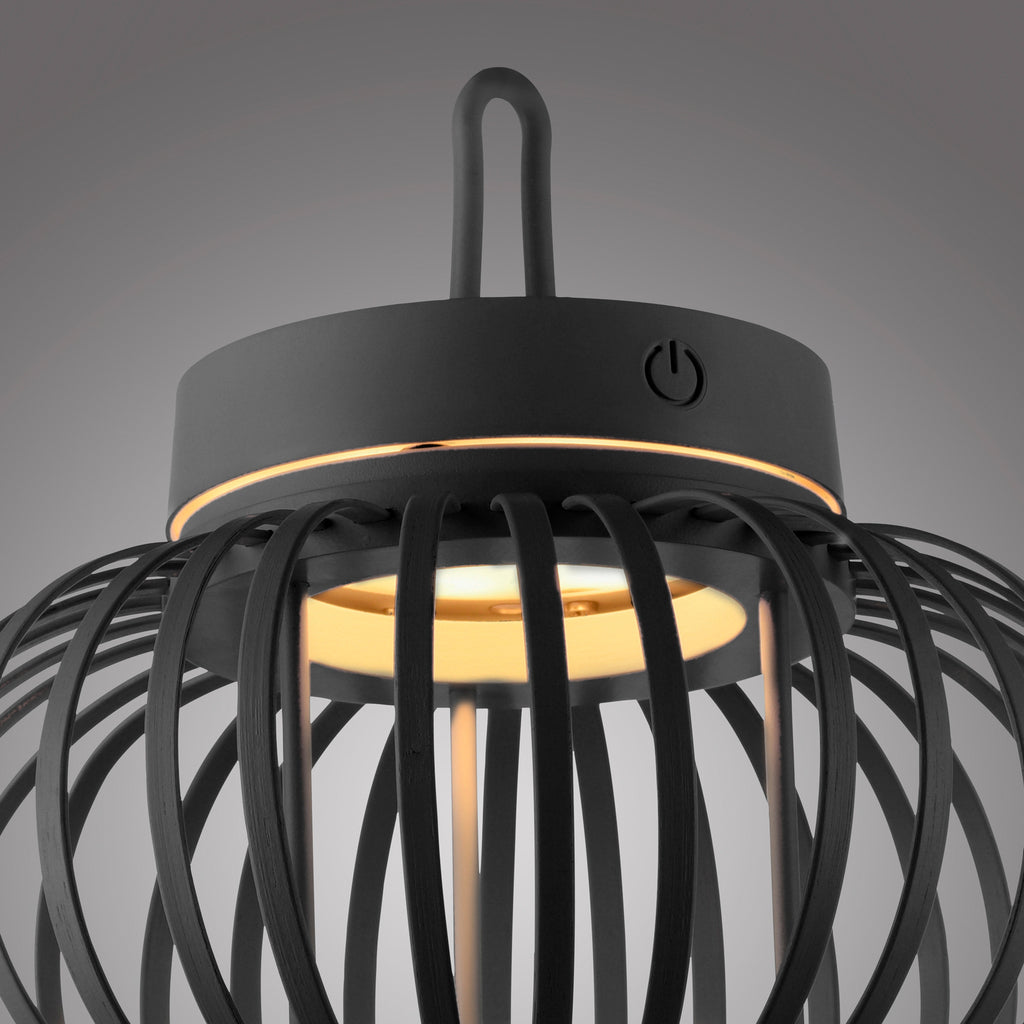 LED oppladbar bordlampe Akuba bambus svart Ø25 cm håndtak for enkel flytting