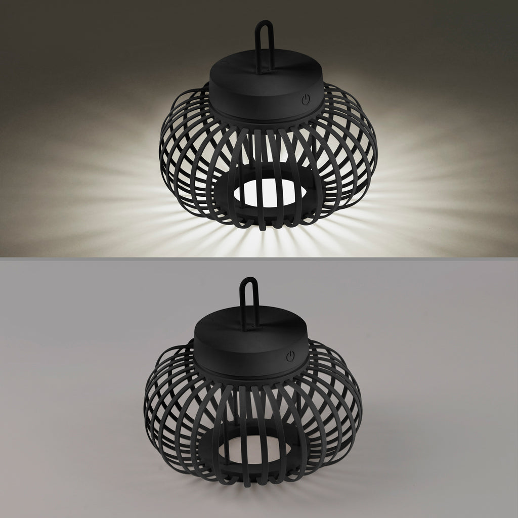 LED oppladbar bordlampe Akuba bambus svart Ø25 cm LED-lyskilde