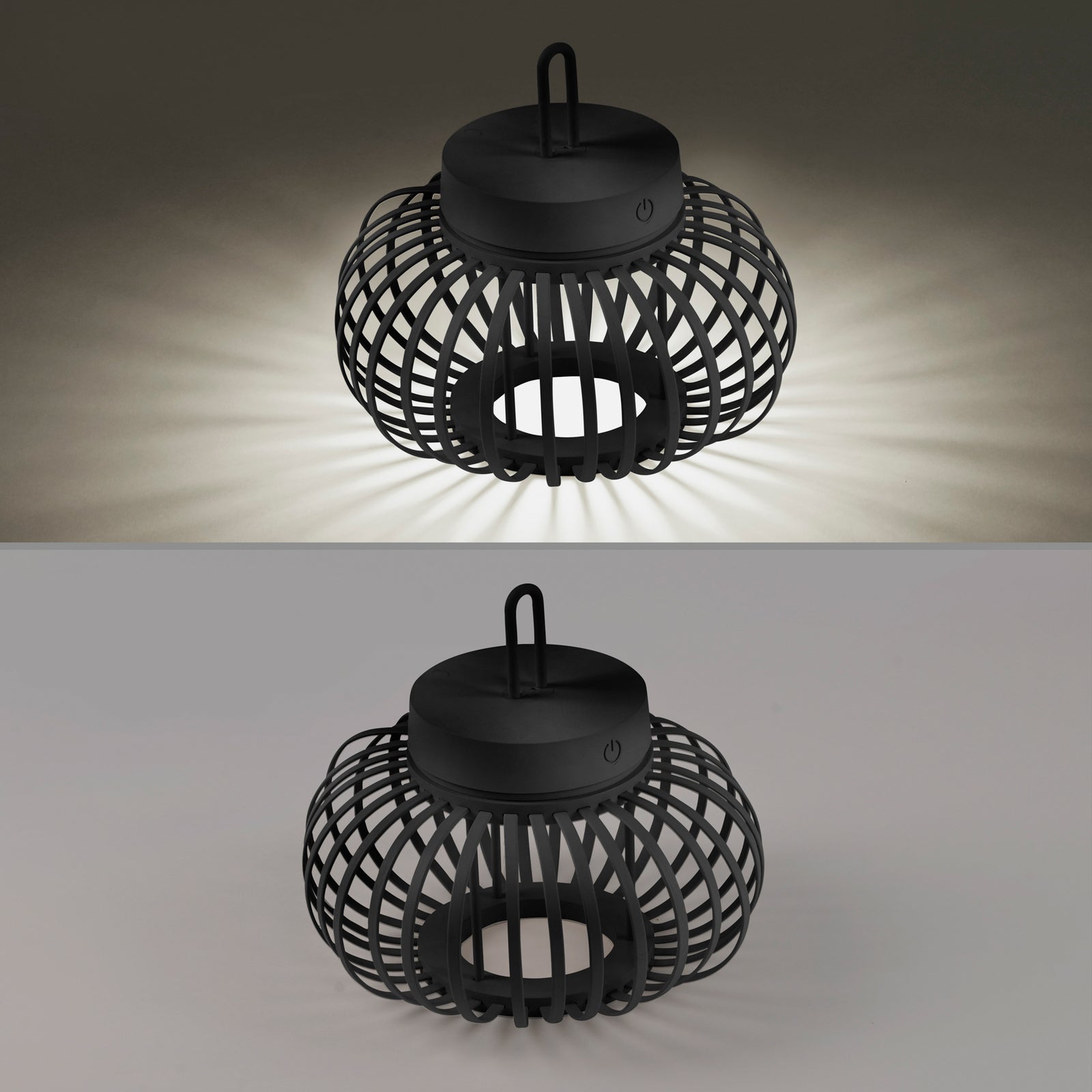 LED oppladbar bordlampe Akuba bambus svart Ø25 cm LED-lyskilde