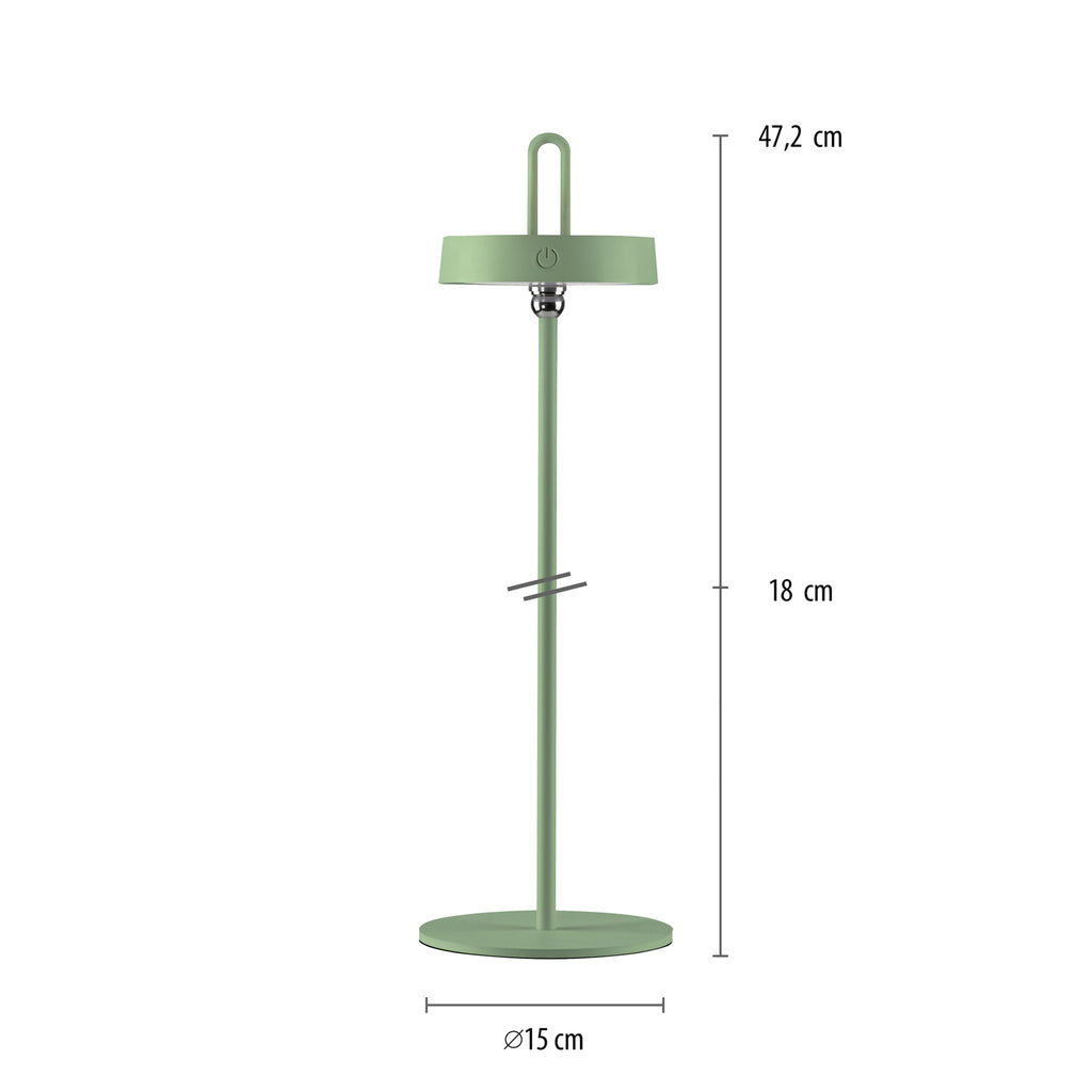 LED oppladbar bordlampe Amag grønn jern 47 cm dimbar IP44 montert på bord