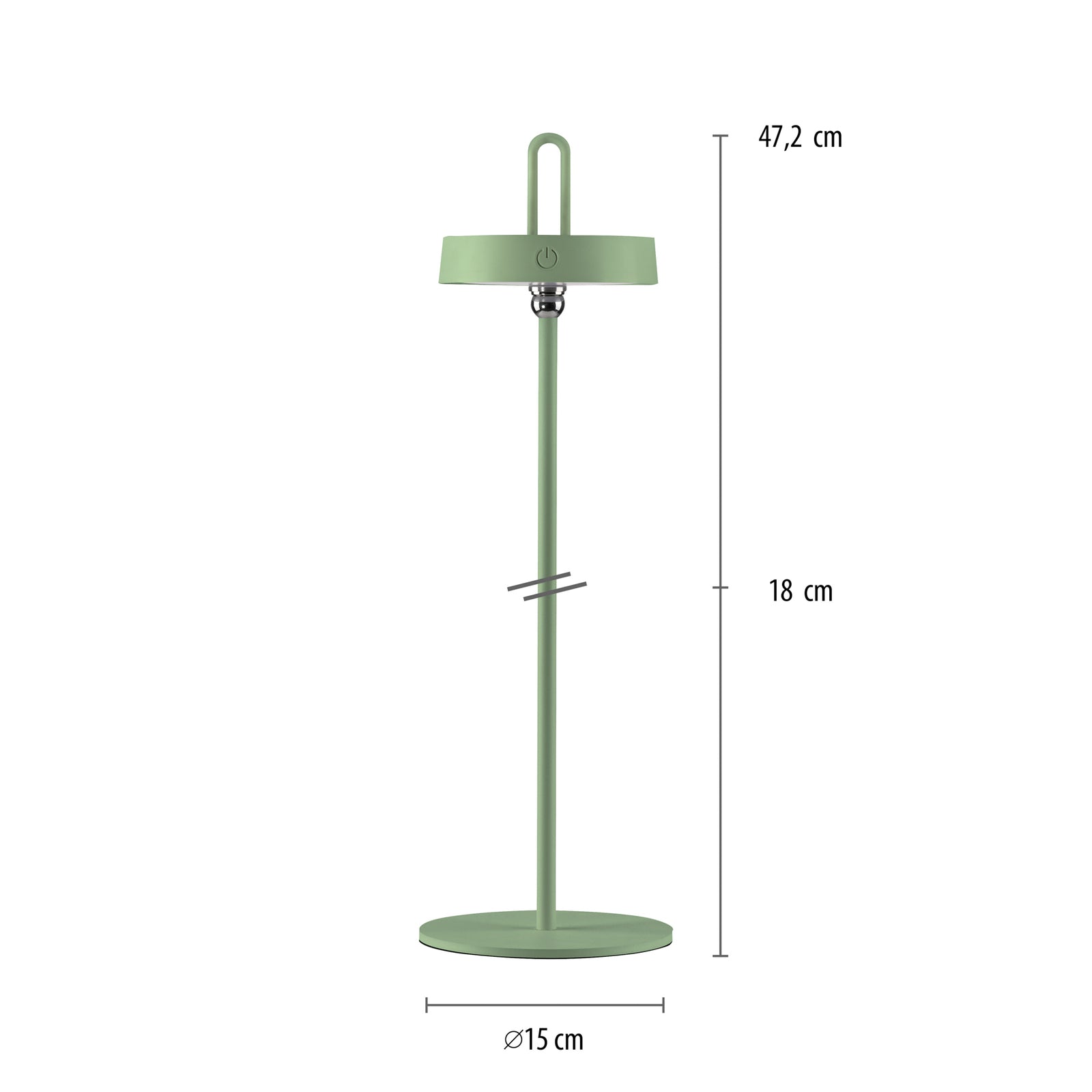LED oppladbar bordlampe Amag grønn jern 47 cm dimbar IP44 montert på bord