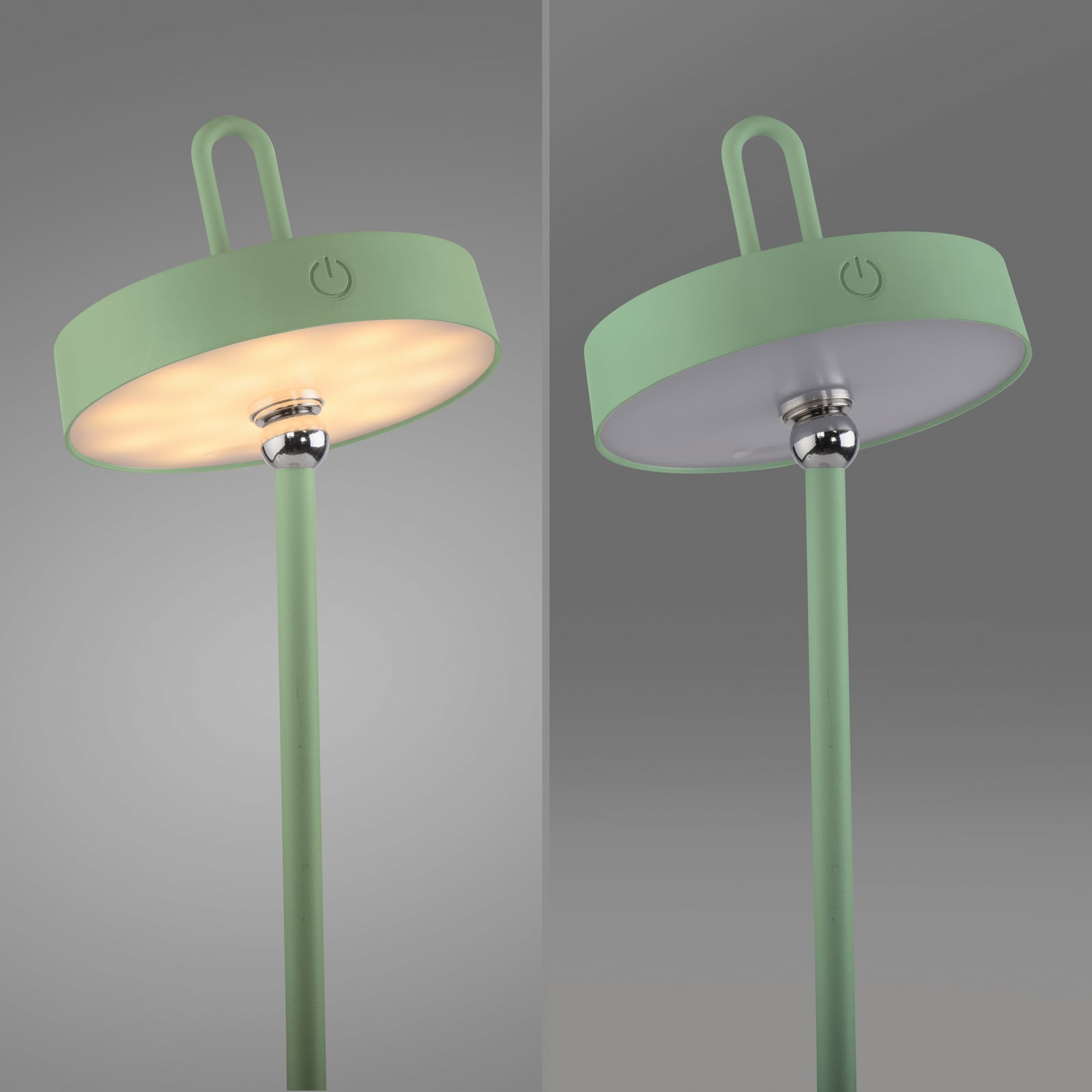 LED oppladbar bordlampe Amag grønn jern 47 cm dimbar IP44 med USB ladekabel