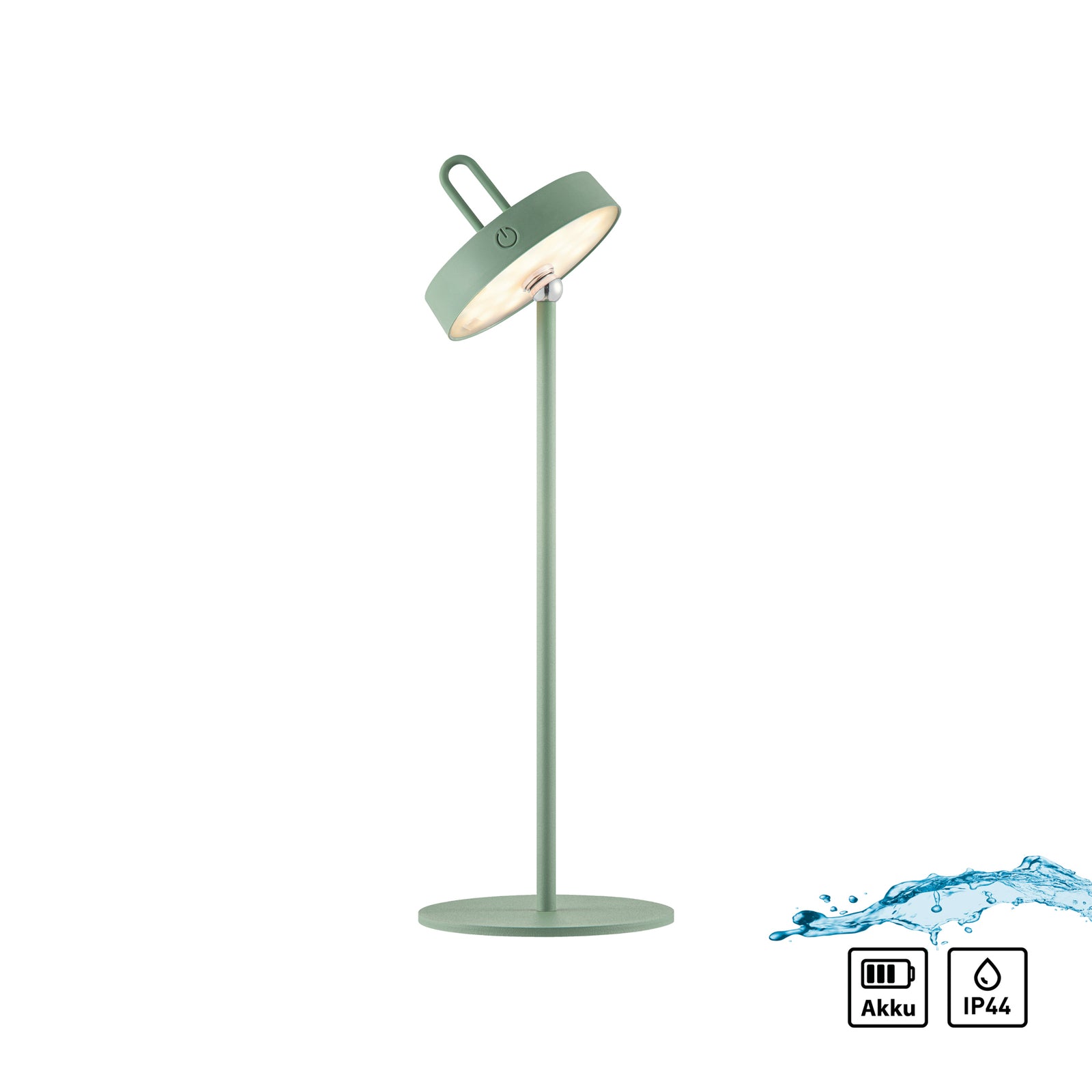 LED oppladbar bordlampe Amag grønn jern 47 cm dimbar IP44 sideprofil