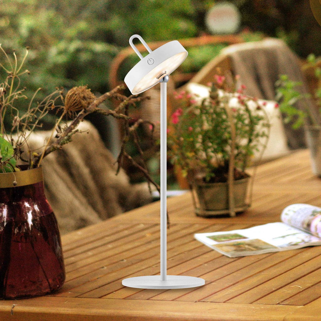 LED oppladbar bordlampe Amag hvit jern H47 cm dimbar IP44 forfra