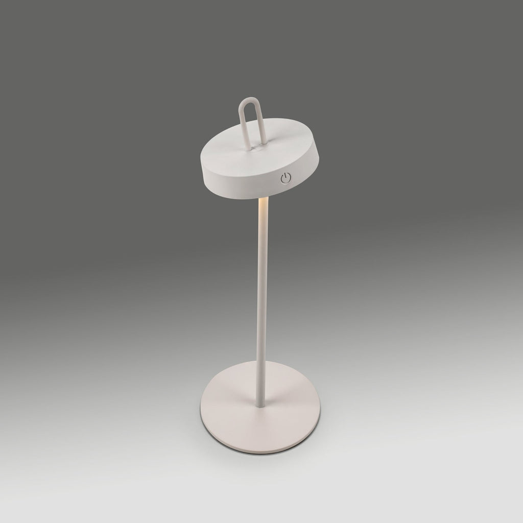 LED oppladbar bordlampe Amag hvit jern nærbilde av dimmer