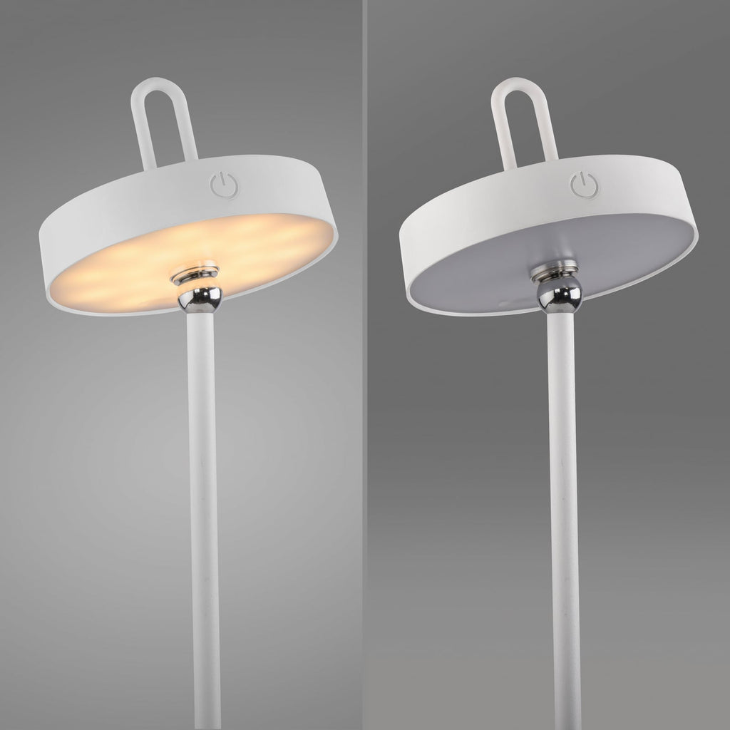 LED oppladbar bordlampe Amag hvit jern USB ladekabel