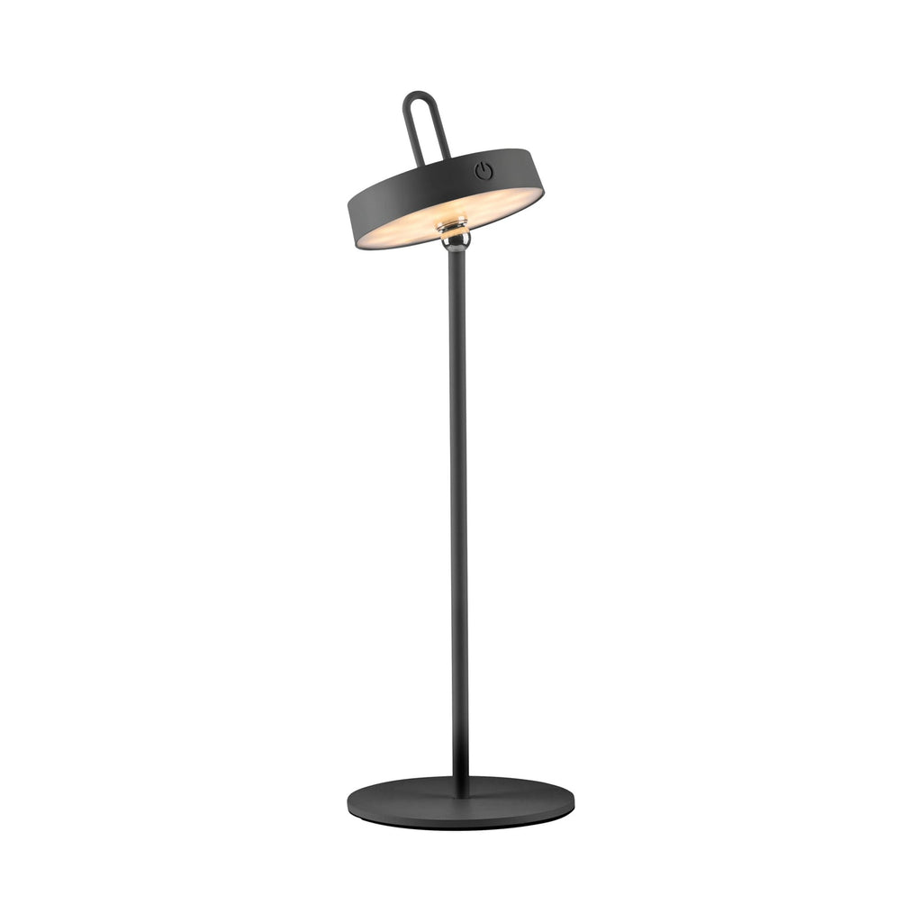 Detaljbilde av lampehodet på LED oppladbar bordlampe Amag svart jern dimbar IP44