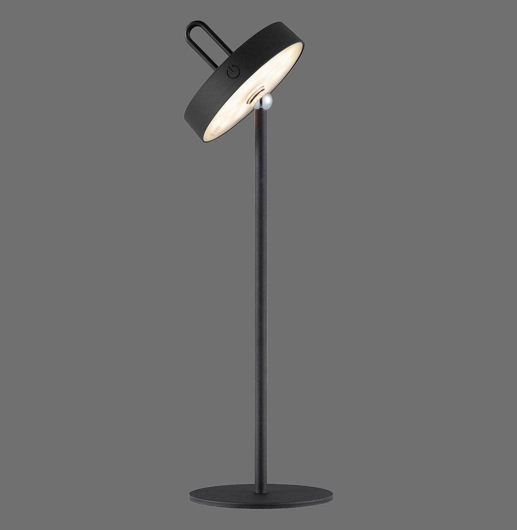 LED oppladbar bordlampe Amag svart jern dimbar IP44 med USB-ladekabel