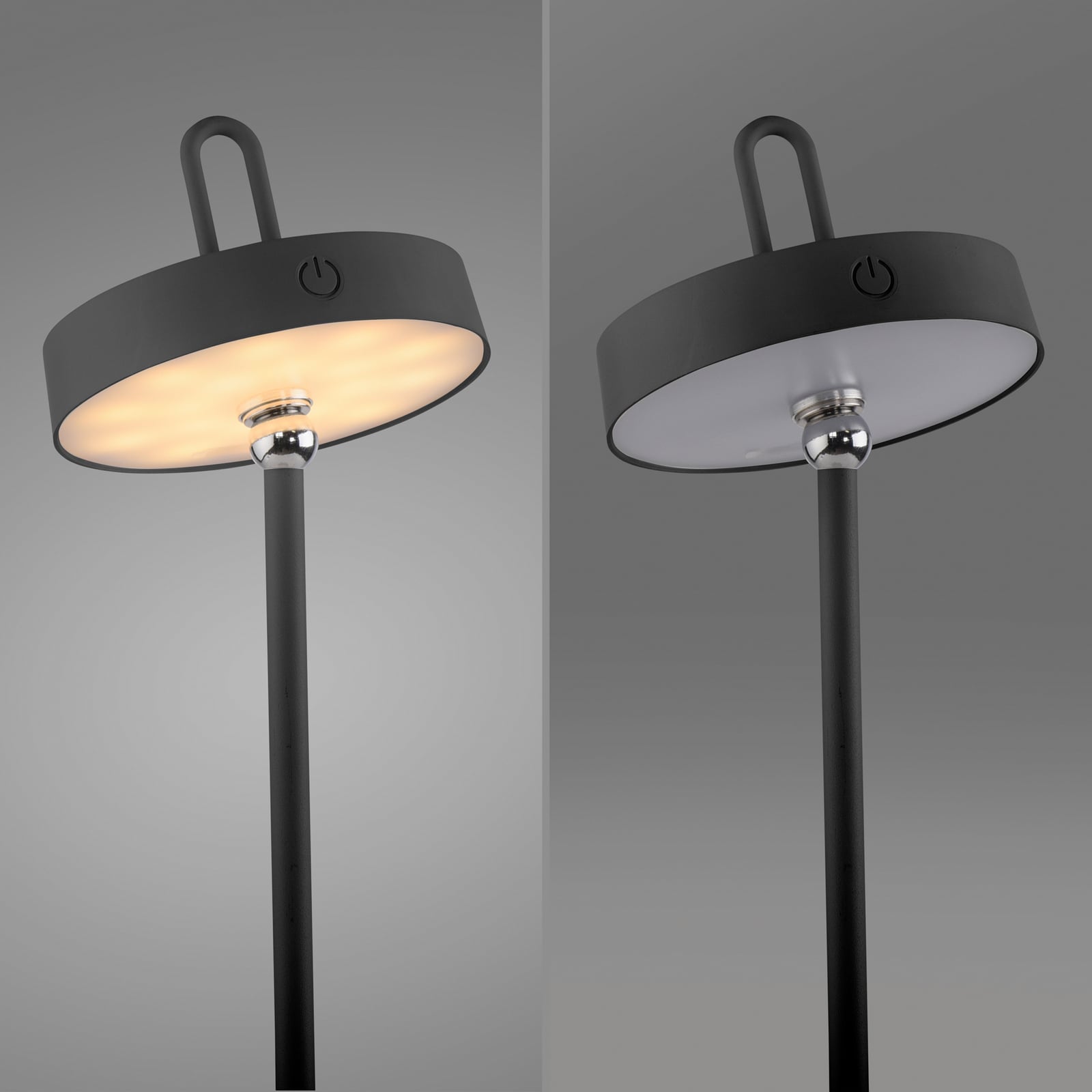 Lampehode justering på LED oppladbar bordlampe Amag svart jern dimbar IP44