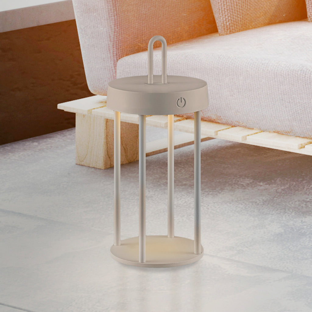 LED oppladbar bordlampe Anselm jern gråbeige H28 cm forfra