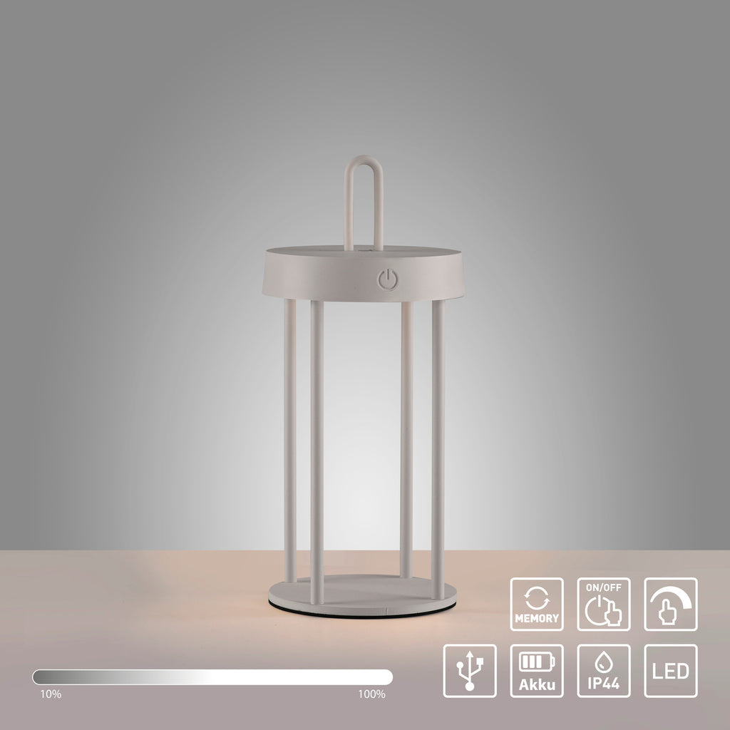 LED oppladbar bordlampe Anselm jern gråbeige H28 cm IP44 - JUST LIGHT.