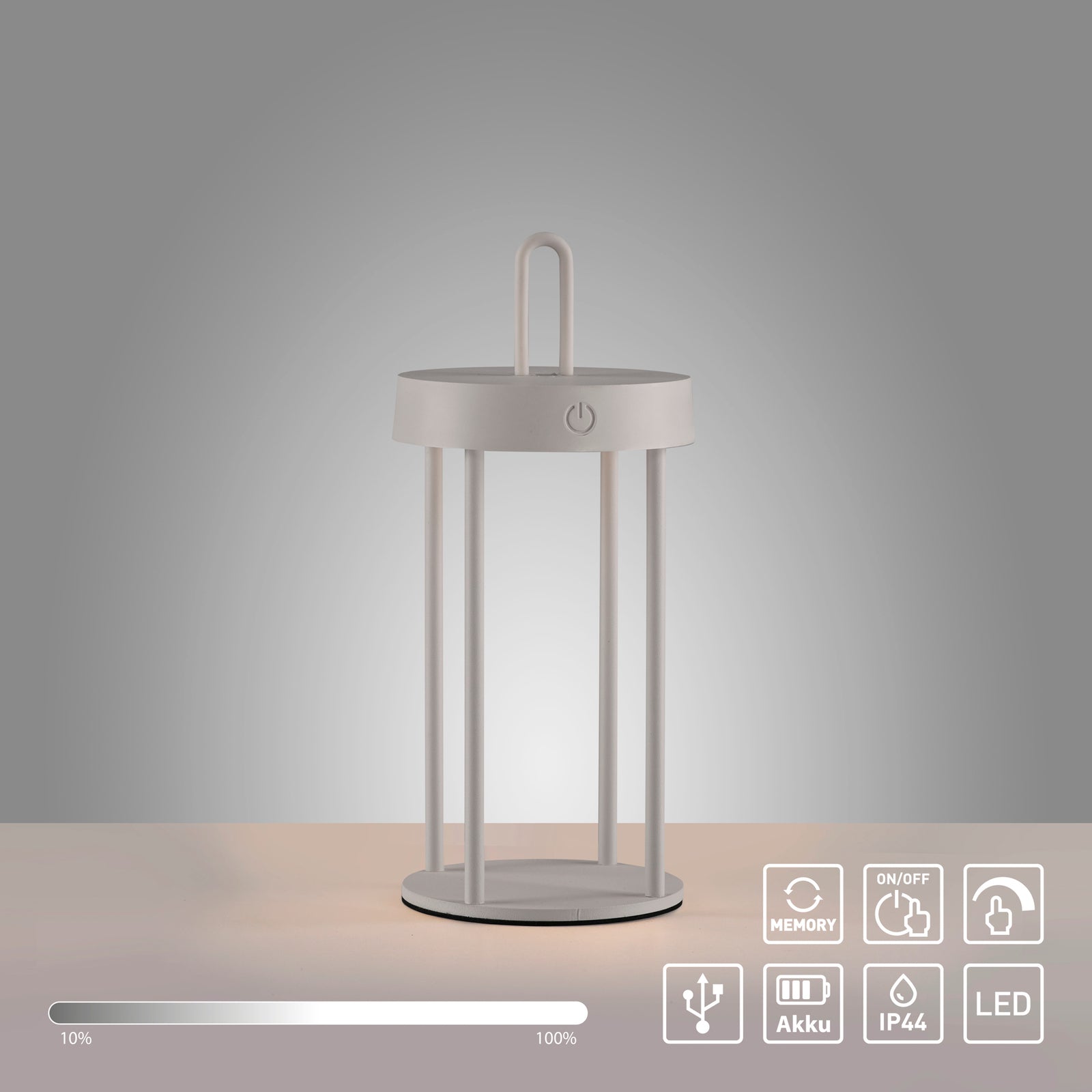 LED oppladbar bordlampe Anselm jern gråbeige H28 cm IP44 - JUST LIGHT.