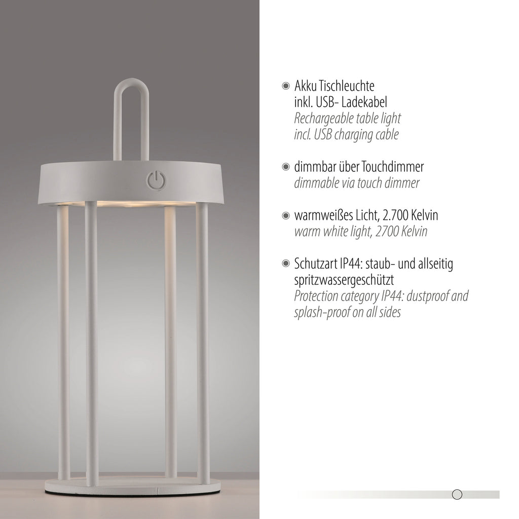 LED oppladbar bordlampe Anselm jern gråbeige H28 cm IP44 - JUST LIGHT.