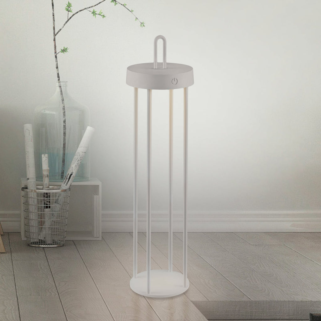 LED oppladbar bordlampe Anselm lanterneform grå-beige forfra