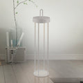 LED oppladbar bordlampe Anselm lanterneform grå-beige forfra