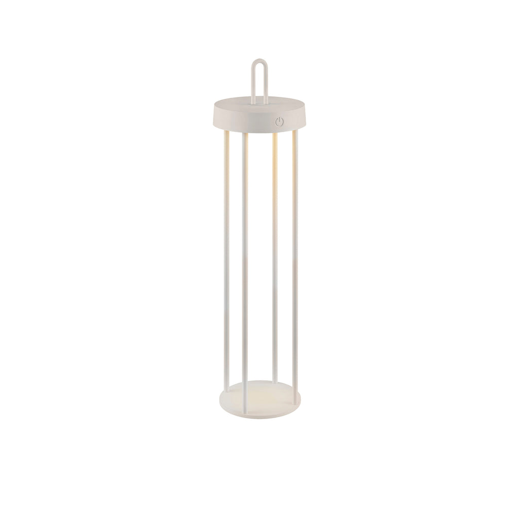 LED oppladbar bordlampe Anselm lanterneform grå-beige detalj av touch-dimmer