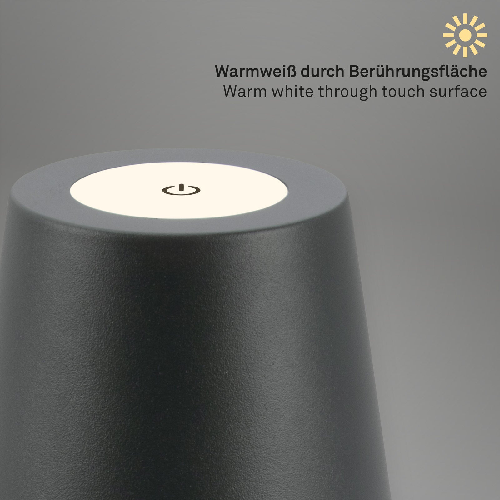 LED oppladbar bordlampe antrasitt dimbar IP44 2700K montert på bord