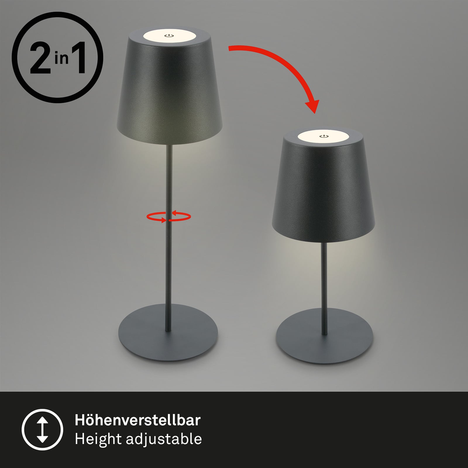 LED oppladbar bordlampe antrasitt dimbar IP44 2700K med USB-ladekabel