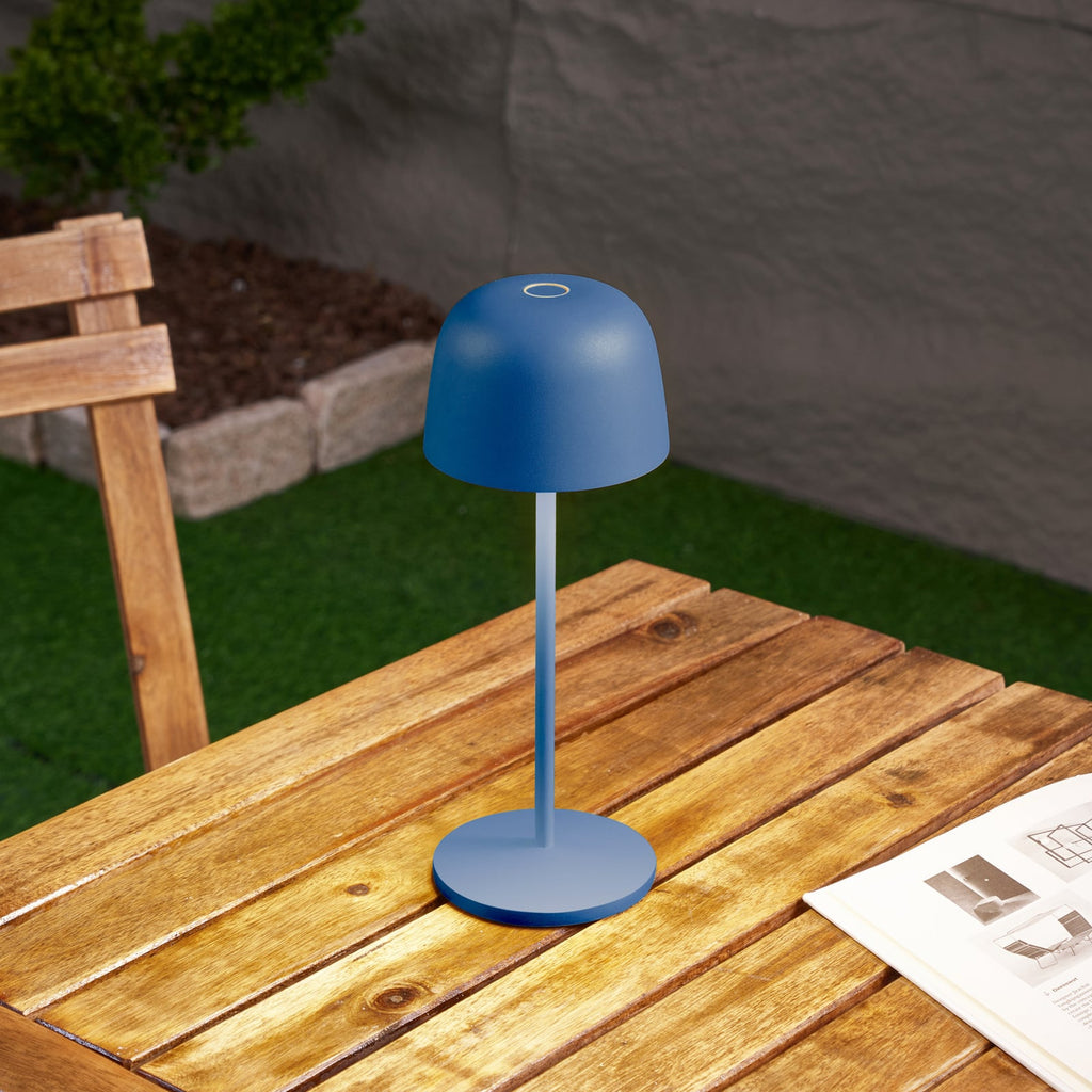 LED oppladbar bordlampe Arietty blå dimbar IP65 bakside