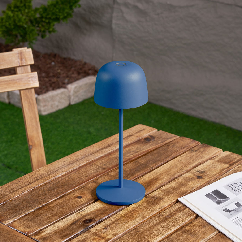 LED oppladbar bordlampe Arietty blå dimbar IP65 detalj