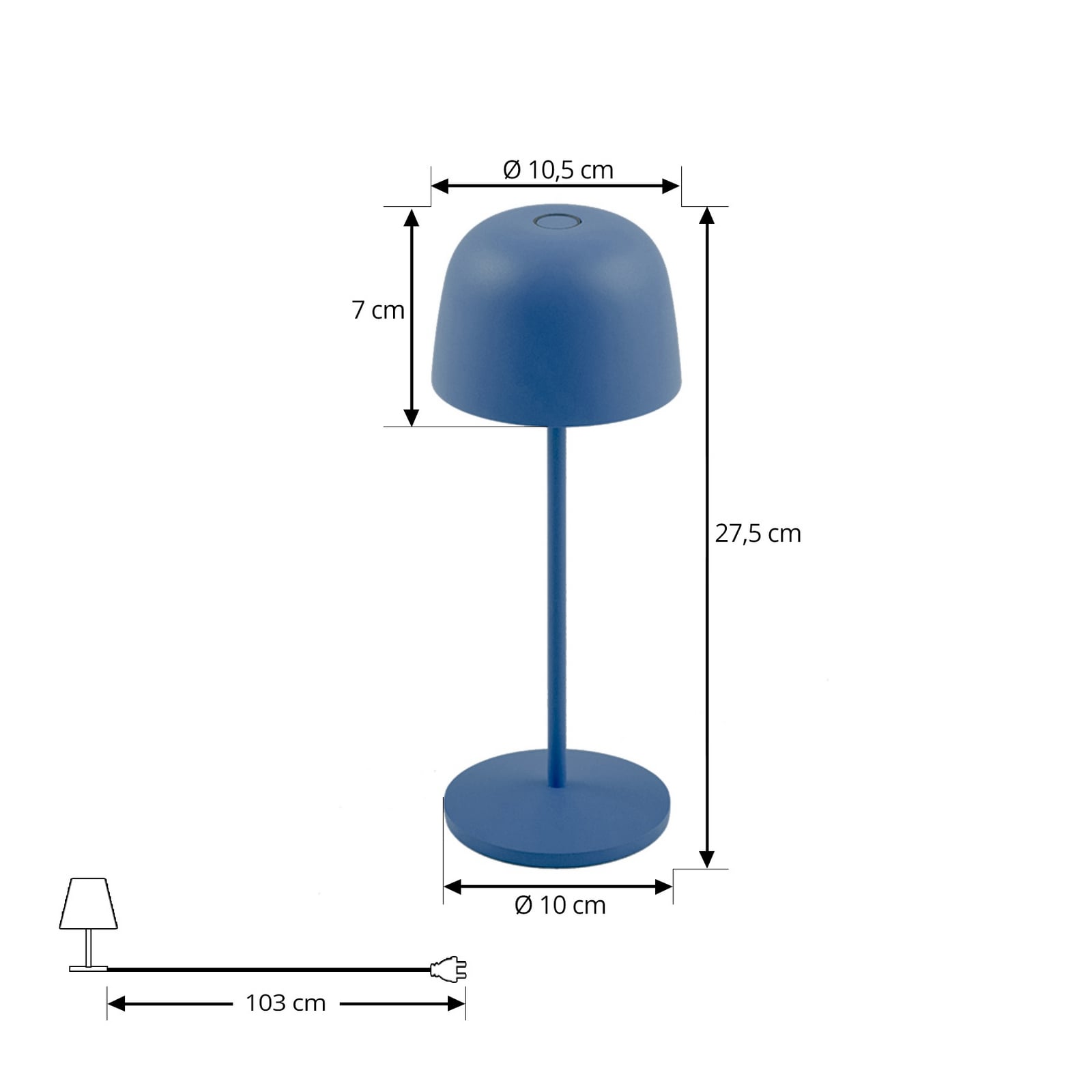 LED oppladbar bordlampe Arietty blå dimbar IP65 nærbilde