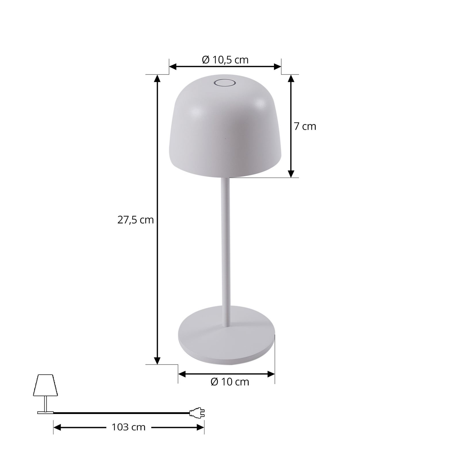 LED oppladbar bordlampe Arietty dimbar hvit IP65 montert på bord