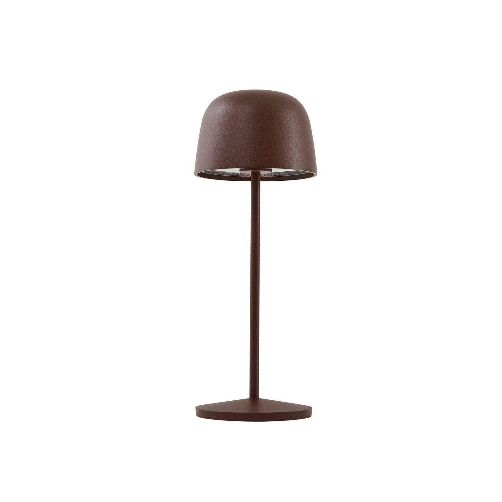 LED oppladbar bordlampe Arietty dimbar rustbrun IP65 detalj av touch-dimmer