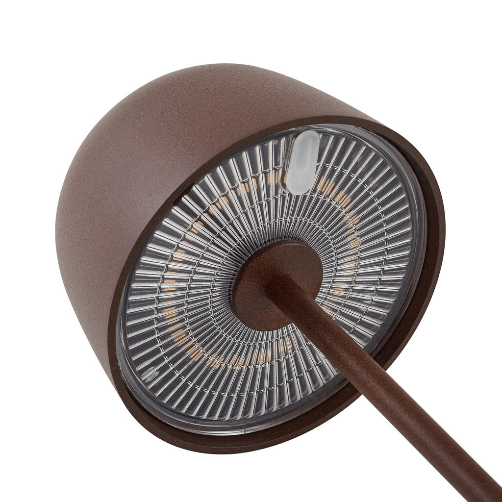LED oppladbar bordlampe Arietty dimbar rustbrun IP65 sideprofil