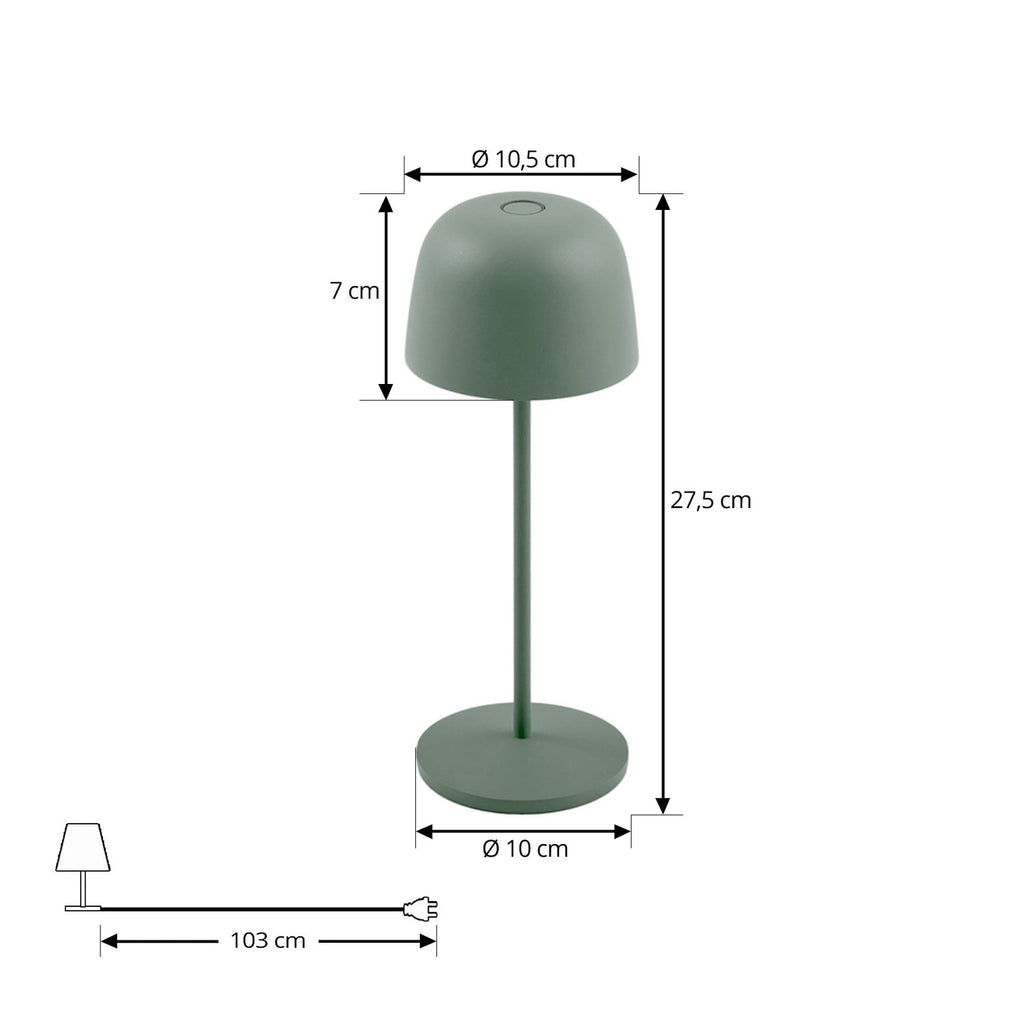 LED oppladbar bordlampe Arietty grønn dimbar IP65 nærbilde av lampehode