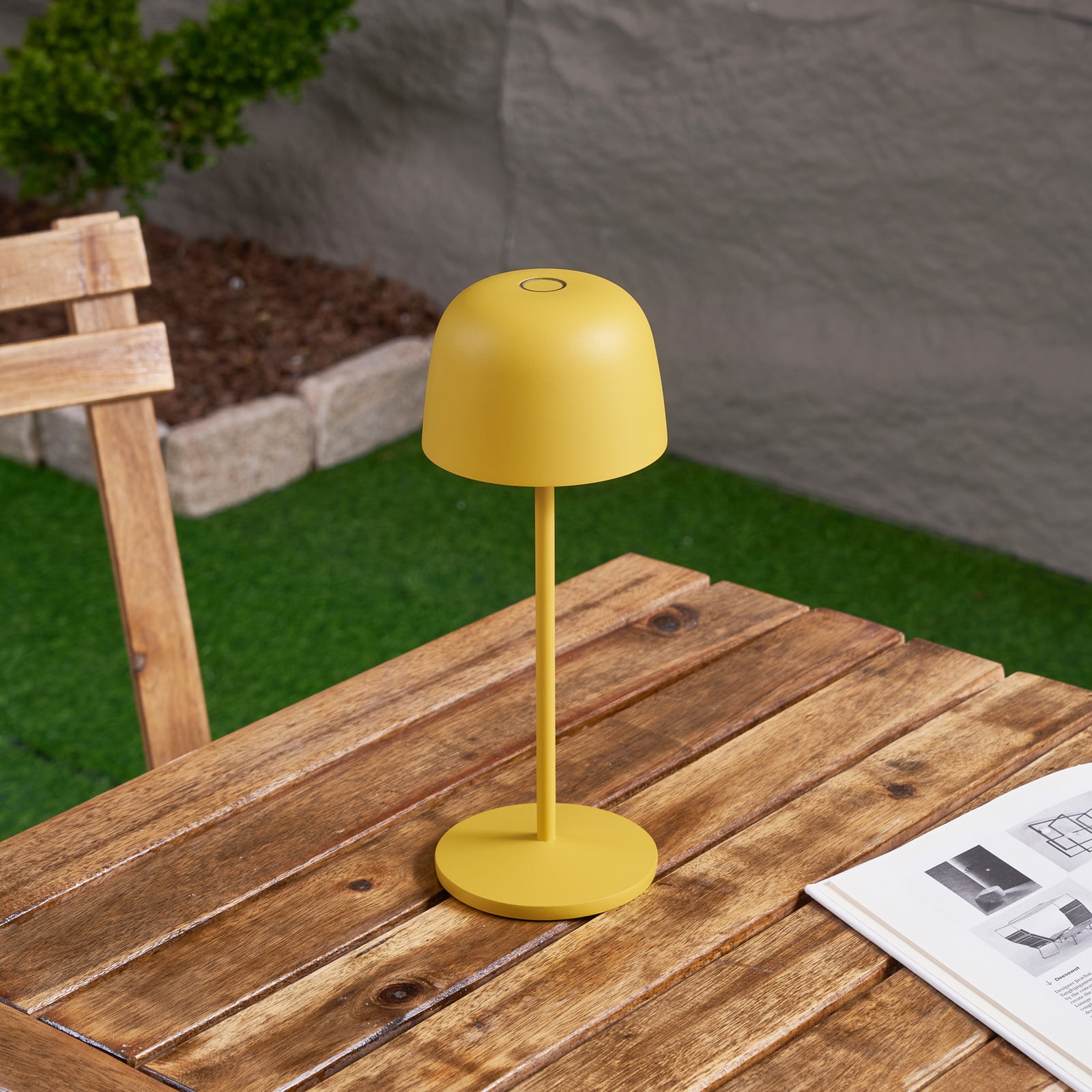 LED oppladbar bordlampe Arietty gul dimbar IP65 - Lindby bakside