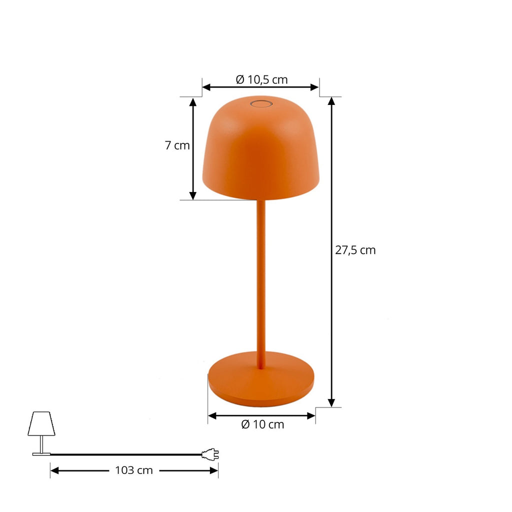 LED oppladbar bordlampe Arietty oransje IP65 dimbar nærbilde touchbryter