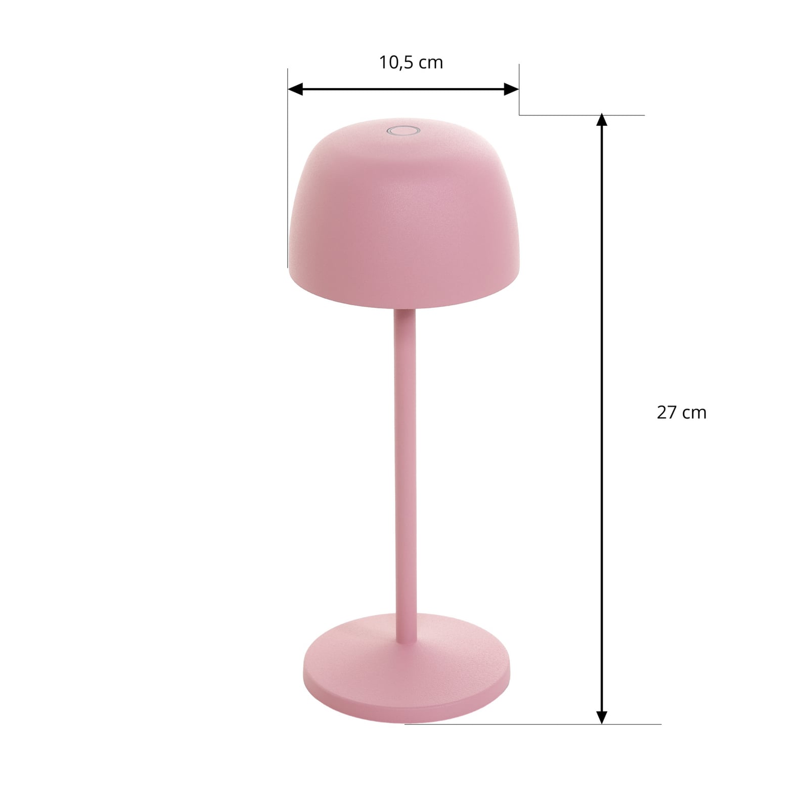 LED oppladbar bordlampe Arietty rosa dimbar IP54 montert på bord