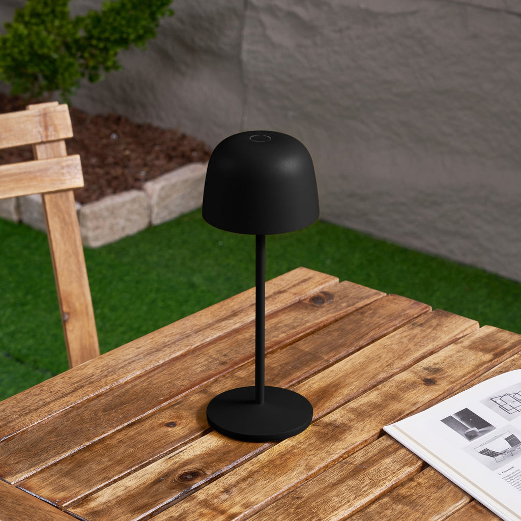 LED oppladbar bordlampe Arietty svart dimbar IP65 detalj av touch-dimmer